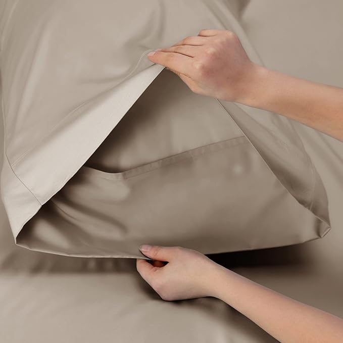 Bedsure Queen Sheet Set, Rayon Derived from Bamboo, Cooling Sheets, Breathable & Soft, Deep Pocket Up to 16 Inches, Hotel Luxury Silky Bedding for Hot Sleepers, Simply Taupe