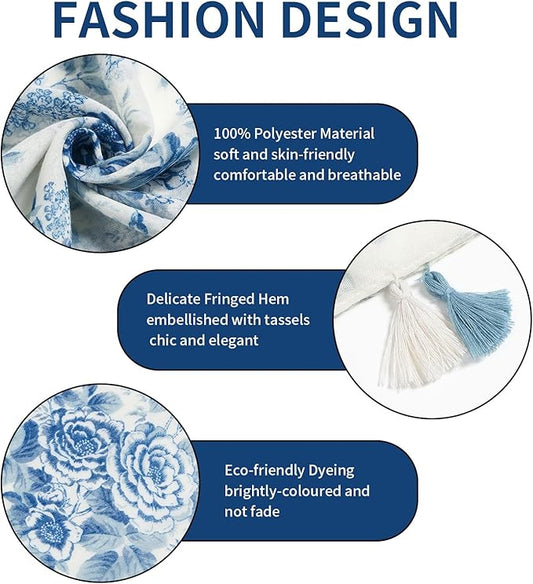 Scarf for Women Lightweight Soft Floral Leopard Printed Scarves Fall Winter Fashion Shawl Wrap with Fringe