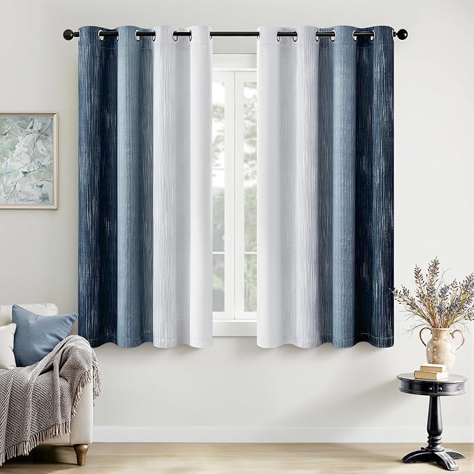 MIULEE Navy Blue and Greyish White Ombre Blackout Curtains 52Wx63L Set of 2 | by MIULEE