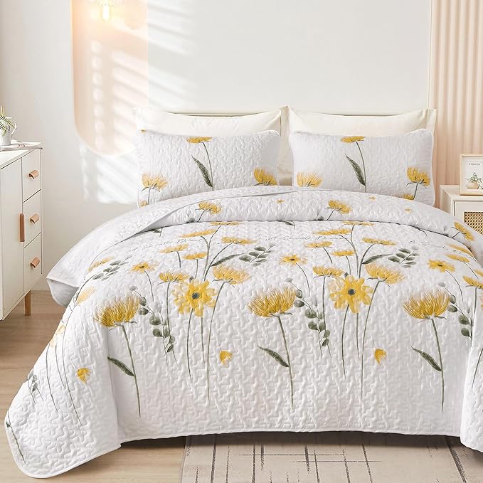 Dinjoy Floral Quilt Set Queen Size - Image 7