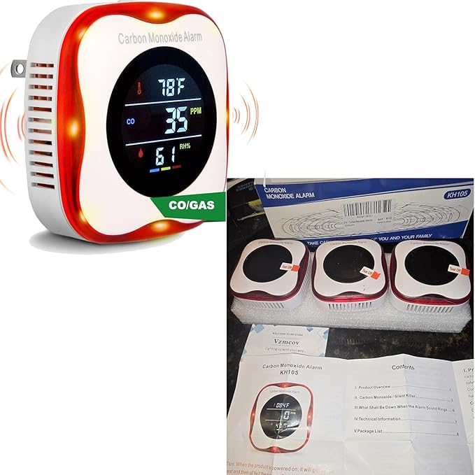Vzmcov Plug-in Carbon Monoxide Detector with Real-time CO Display and Temperature and Humidity Monitor, Suitable for Home, RV, Apartment, Indoor air Safety Plug-in CO Compact Alarm