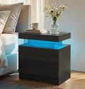 LED Nightstand with Wood 2 Drawers Modern Bedside Table by Unknown
