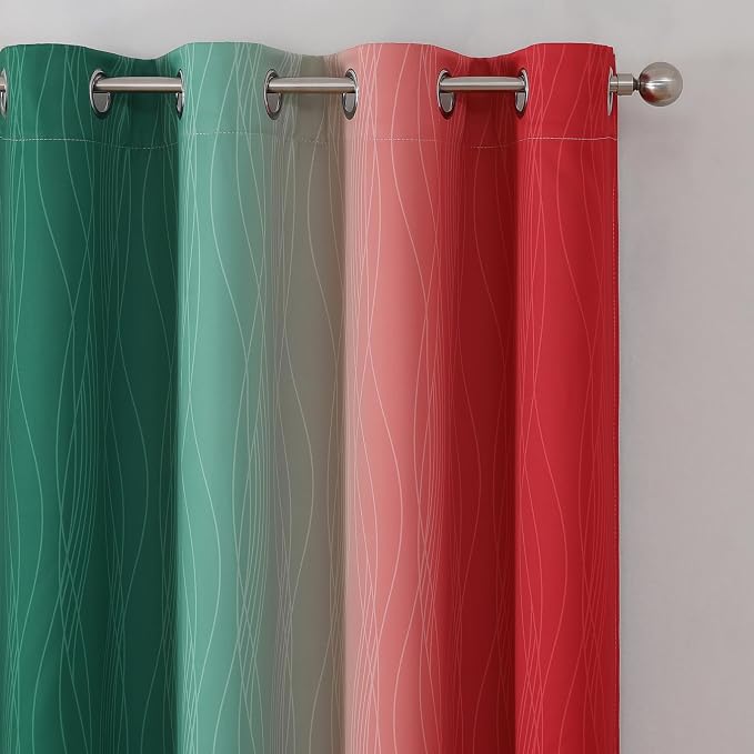 Red and Green Ombre Blackout Curtains 52Wx45L 2 Panels | Ombre Christmas - Image 4