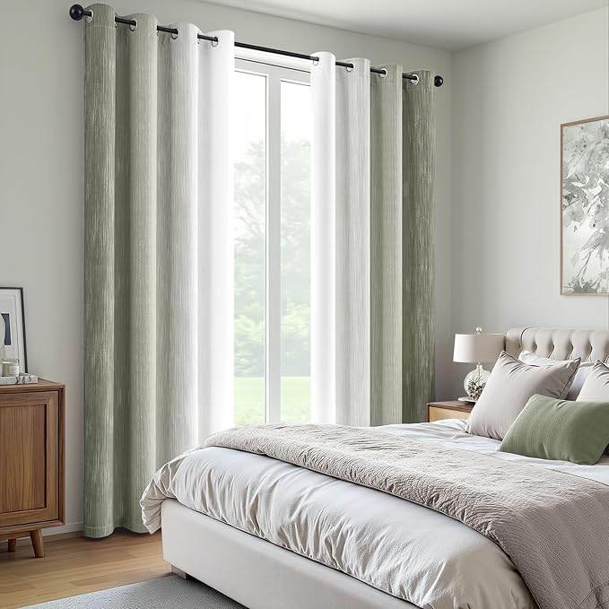 MIULEE Sage Green and Greyish White Ombre Blackout Curtains 52Wx96L | Full Room - Image 6