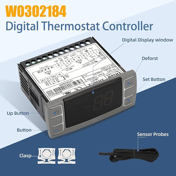 for Atosa W0302184 Temperature Controllers, Programmable Digital Thermostat with Sensor Probe Fit for 120V 50-60hz Commercial Refrigerators/Freezer (Includes Mounting Hardware)