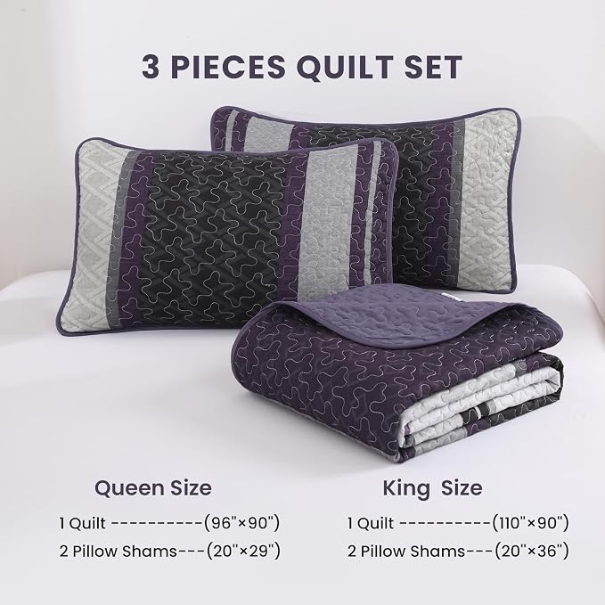 Dinjoy Striped Quilts Queen Size, Fall Bedspread Bedding Set - Image 6
