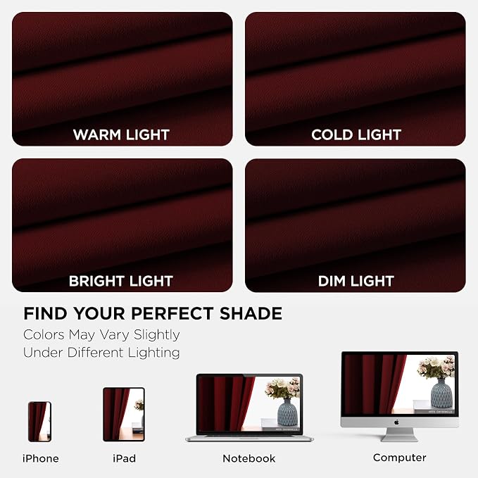 Joydeco Blackout Curtains for Bedroom 95 Inch Drapes 2 Panels Burgundy | - Image 6