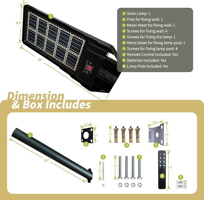Locontifni 3000W Solar Street Light Outdoor with Motion Sensor & Remote, Super Bright Waterproof Dusk to Dawn LED Floodlight for Driveway, Yard, Parking Lot, Dual-Sided Solar Panel