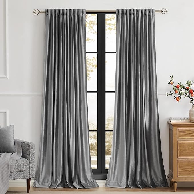 PRIMROSE Dark Grey Velvet Curtains 72 inch Long by PRIMROSE