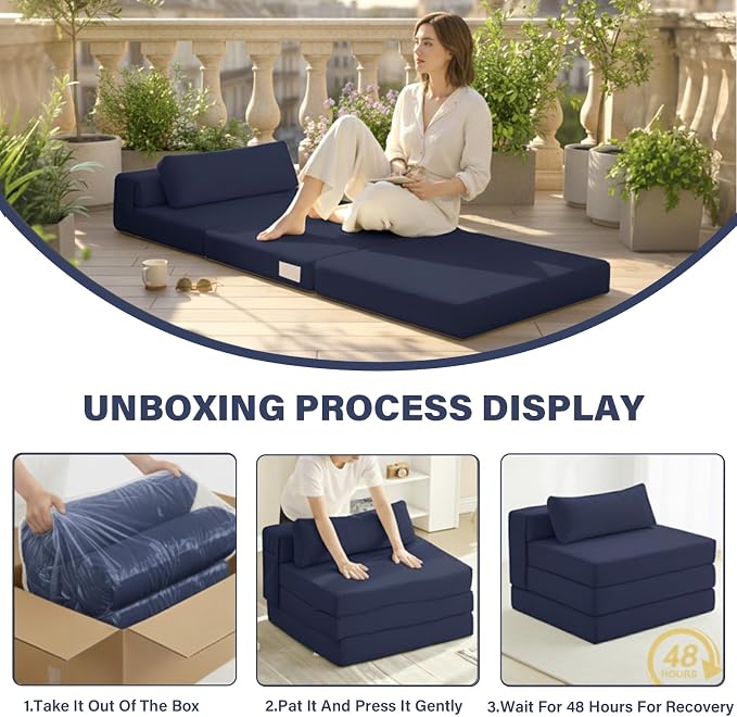 Folding Sofa Bed Chair, 4-Fold Convertible Sleeper Chair - Image 9