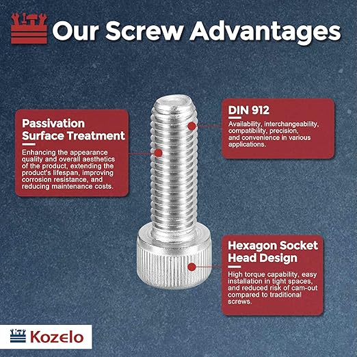 Kozelo 20pcs Socket Head Cap Screws - [M10-1.5 x 30mm] 304 Stainless Steel Allen Socket Drive for Electrical Motor 3D Printing Fan Engine Replacement Use, Silver