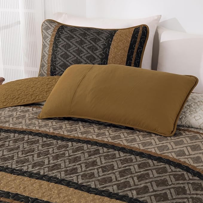 Dinjoy Striped Quilt Set Full Size, Boho Bedspreads Queen Size, 3 Pieces - Image 8
