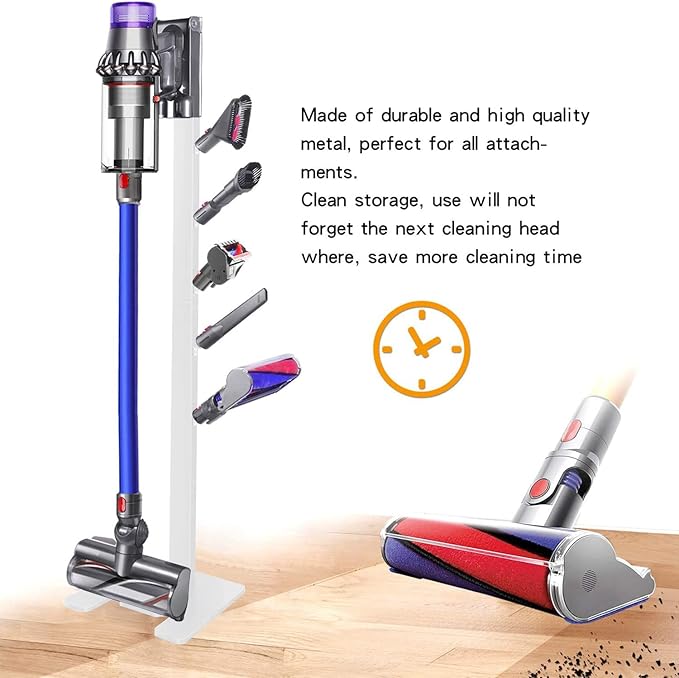 XIGOO Storage-Stand-Docking-Station-Holder Compatible with V15 Detect V11 V10 V8 V7 V6 Cordless Vacuum Cleaners, Stable Metal Organizer Rack(White, 5 Hooks)