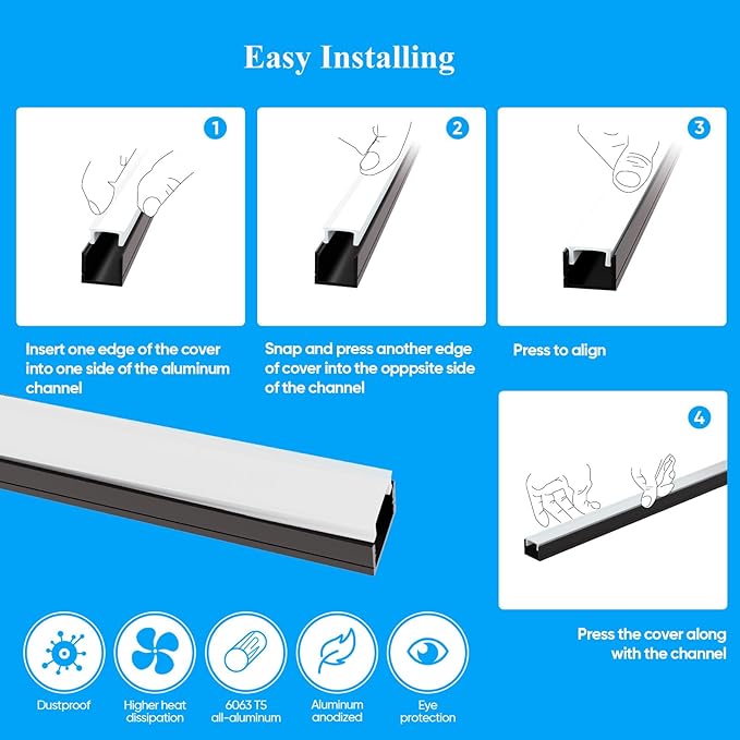 Besseto 10 Pack 1M/3.3Ft LED Aluminum Channel for Wall Panel,Wood Slat Wall Panel LED Strip Light Aluminum Channel Profile for Living Room Bedroom Bathroom Stairs (Black-10Pack 3.3Ft)