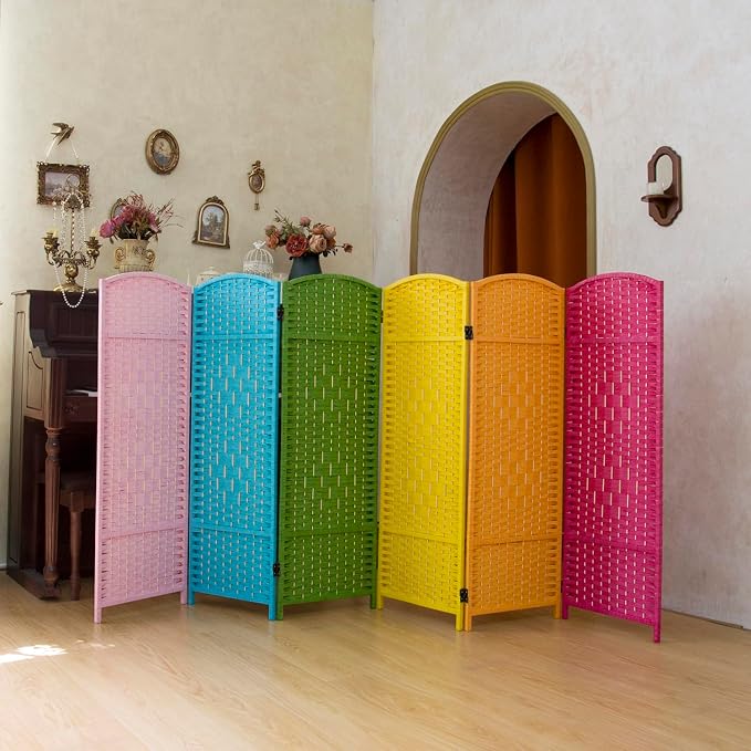 Compact 6 Panel Short Room Divider, 47.2 Inch Tall Double-Sided Rattan Folding - Image 4
