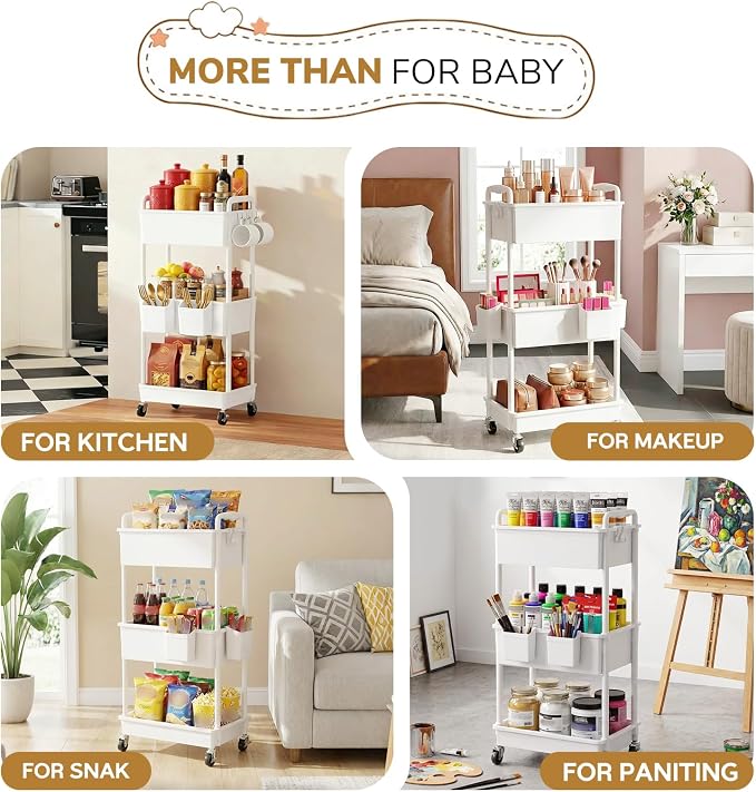 Goovilla Diaper Cart with Lockable Wheels and Easy Assembly, 3 Tier White | - Image 7