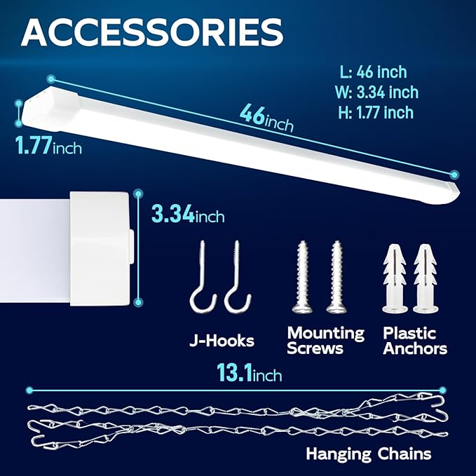 hykolity 4FT 120W LED Shop Light Linkable, 13000lm(400w Equivalent), 5000K Utility Shop Lights for Garages, Workshops, Basements, Hanging or FlushMount, with Power Cord and Pull Chain, ETL