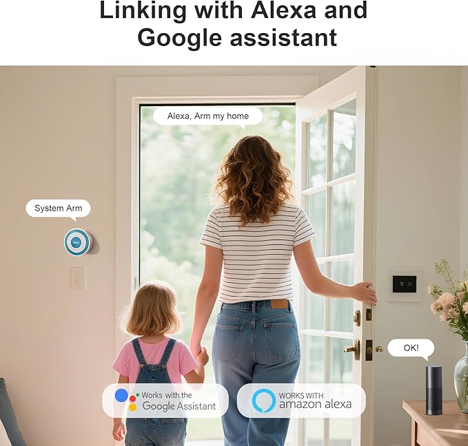 Home Security Systems,2025 Door & Window Alarms for Home with Instant App Alerts,20Pcs WiFi-Connected SOS Button Kit,Compatible with Alexa for Villa,for Apartment,Kids Safety,Office NO Monthly Fees