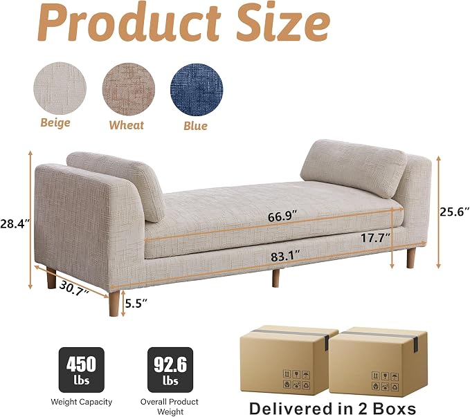 Beige King Size End of Bed Bench, 83 Inch Long Bench - Image 2