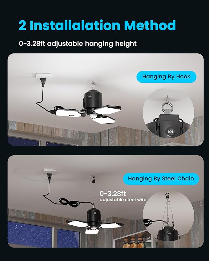 Kryoza Motion Sensor Garage Light Plug-in 80W 8000LM, Motion Activated Led Shop Light with E26 Socket Adapter, 3 Modes Indoor Bulb for Basement/Workshop 1Pack