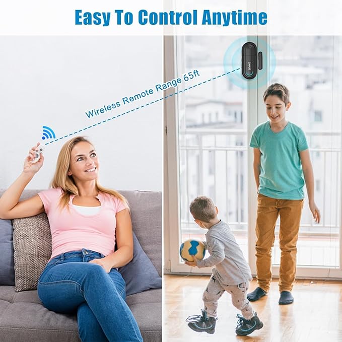 SanJie Door Alarm for Kids Safety with Remote,Wireless Door Chimes When Door Opens for Home/Dementia Patients/Pool,0-120 dB Volume Ajustable 4 Working Modes(2 Remote & 2 Sensor)
