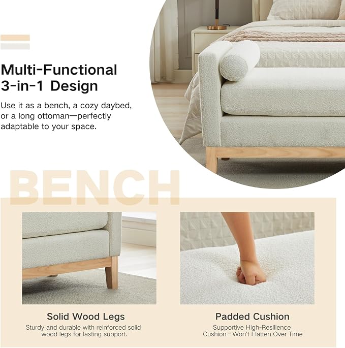66.34" End of Bed Bench Boucle Fabric Long King Size Bench, Window Bench. - Image 3