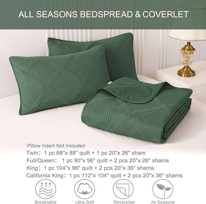 Exclusivo Mezcla California King Size Quilt, Olive Green | Soft Bedspreads - Image 6