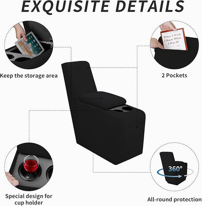 Easy-Going 2-Piece Recliner Console Cover for Reclining Loveseat Covers Stretch Jacquard Middle Console Cover for Recliner Couch and Sofa Black