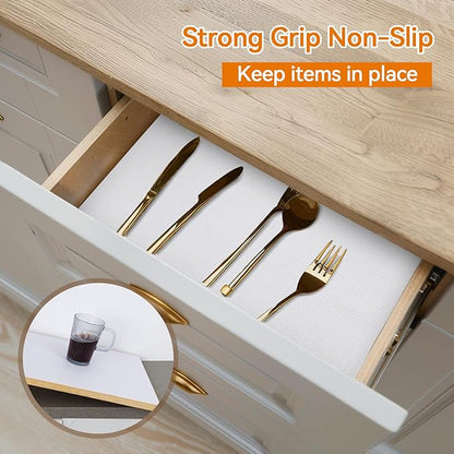 Shelf and Drawer Liner for Kitchen Cabinets Non-Adhesive, Strong Grip Non-Slip Thickened Cabinet Liners for Shelves, Waterproof Mats for Dresser Cupboard, White, 24 in x 10 Feet