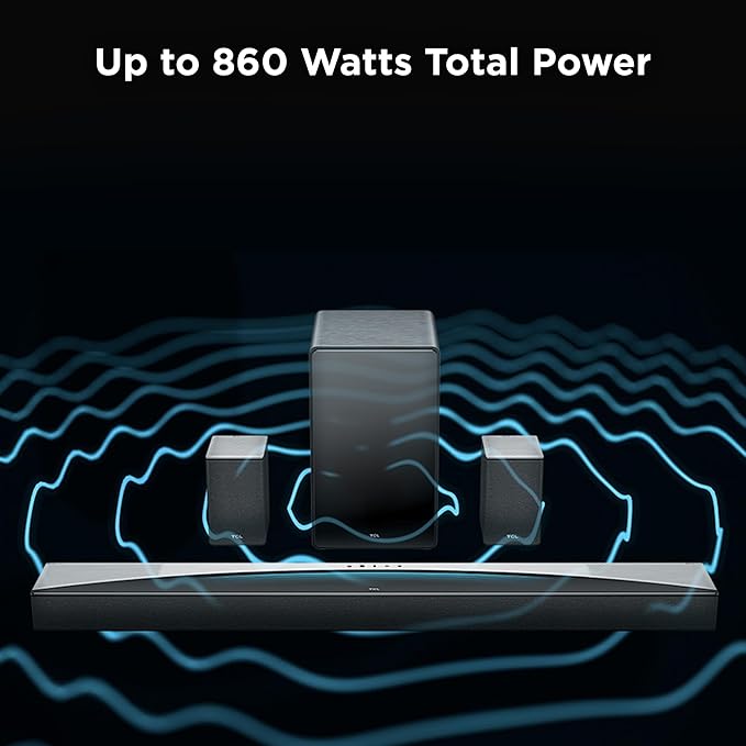 TCL Q85H 7.1.4 Sound Bar with Wireless Subwoofer for Smart TV | Dolby Atmos DTS:X Surround Sound System | 860W Power Bluetooth Home Theater Speaker | App Control & Remote Control | Latest Model