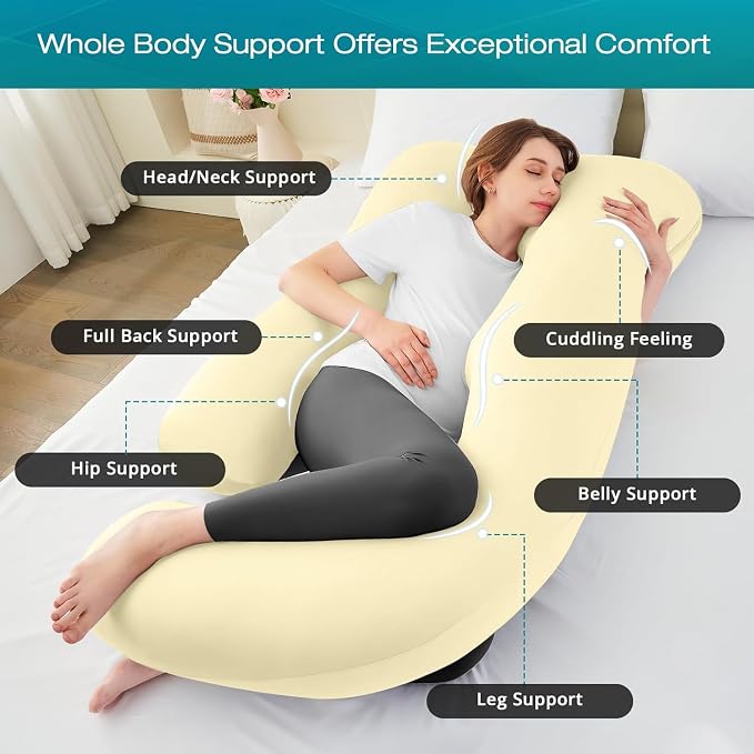Cooling Pregnancy Pillows for Sleeping, Light Yellow | Sasttie Maternity Pillow - Image 2