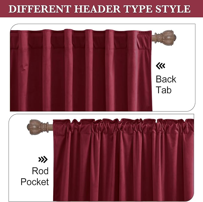 RYB HOME Burgundy Red Velvet Curtains 90 inches - Image 2