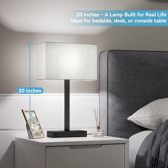 Touch Lamps for Bedroom, 3 Way Dimmable Grey Bedside Table Lamps Set of 2 | USB - Image 3
