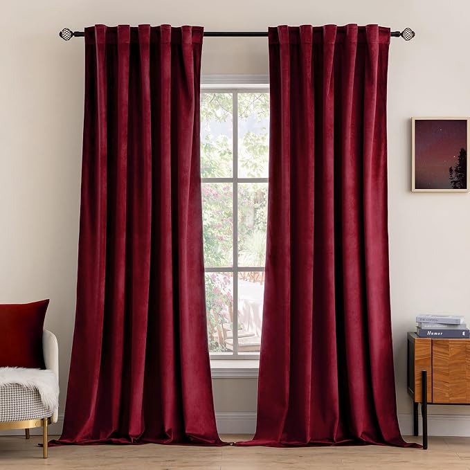 MIULEE Velvet Curtains 52x96 inches 2 Panels Burgundy Red Blackout Curtains | by MIULEE