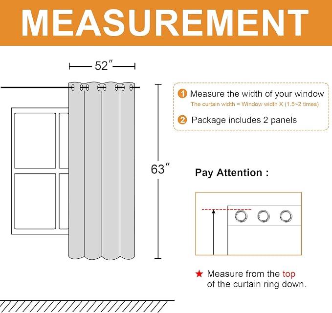 Blackout Curtains for Bedroom, 52 x 63 Inches Length Beige 2 Panels | Thermal - Image 7