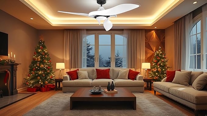 AEROFANTURE 54 Inch White Ceiling Fan, Quiet DC Motor with Remote, 6 Speeds and Reversible Airflow, Modern Indoor Fan for Bedroom or Living Room