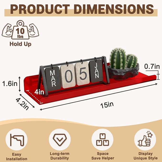 Qukaka Floating Shelves for Wall Decor, Living Room, Bathroom Decor, Nail - Image 3