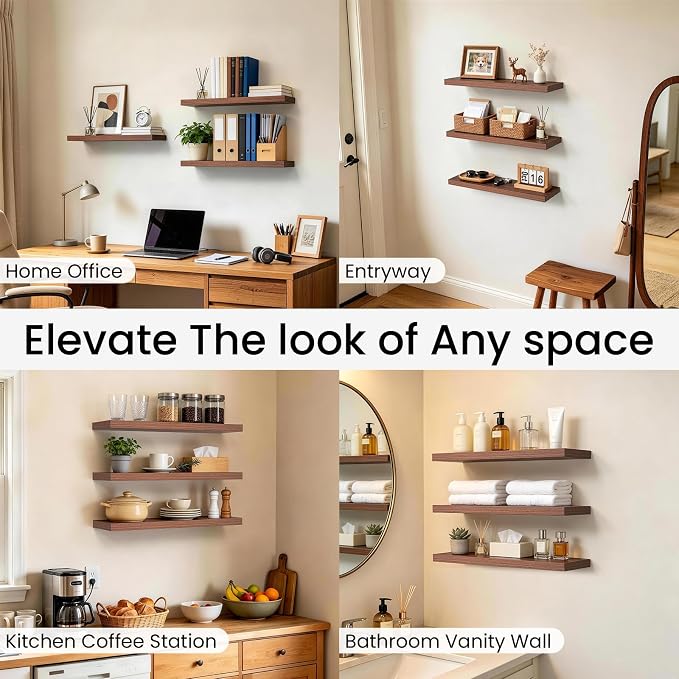 BAYKA Walnut-Like Floating Shelves 22.5in, 2 Pack, Wall Mounted Wall Decor | - Image 6