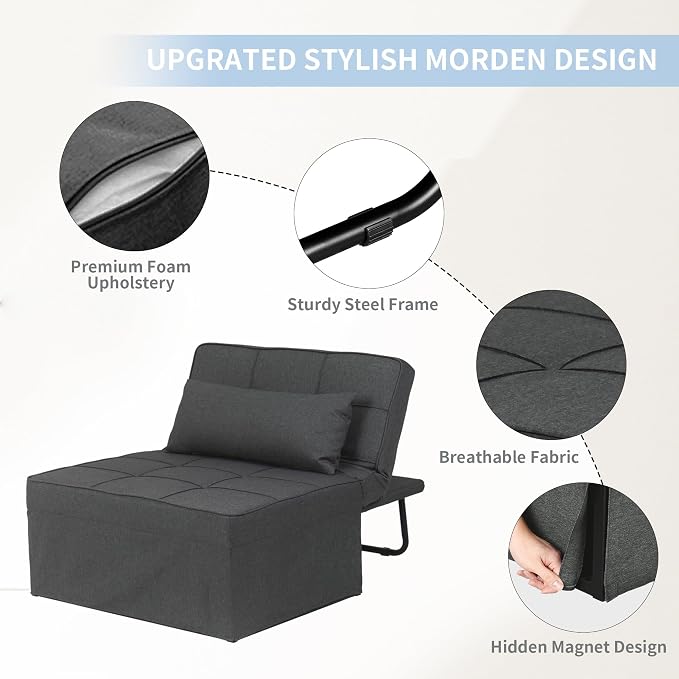 Sofa Bed, 4 in 1 Multi-Function Modern Folding Ottoman Guest Bed - Image 5
