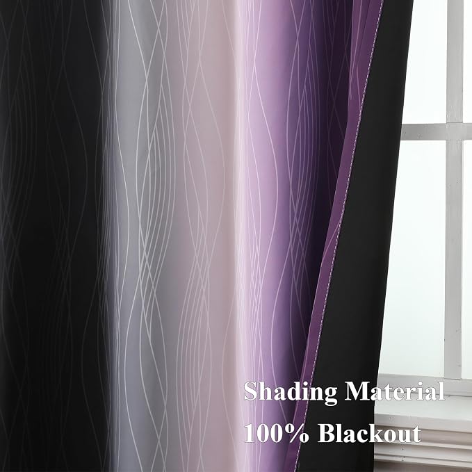 Black and Purple Ombre Blackout Curtains 84 Inch Long | Room Darkening Curtains - Image 5