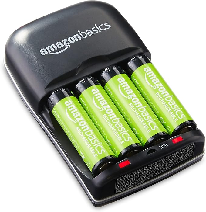 Amazon Basics Rechargeable Battery Charger for AA & AAA Nickel-Metal Hydride (NiMH) Batteries with USB Charging Port, Black
