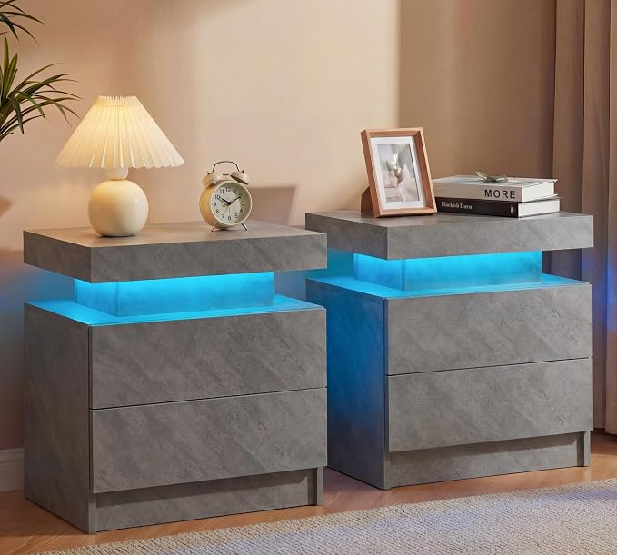 Gray Modern LED Nightstand Set of 2 by Unknown