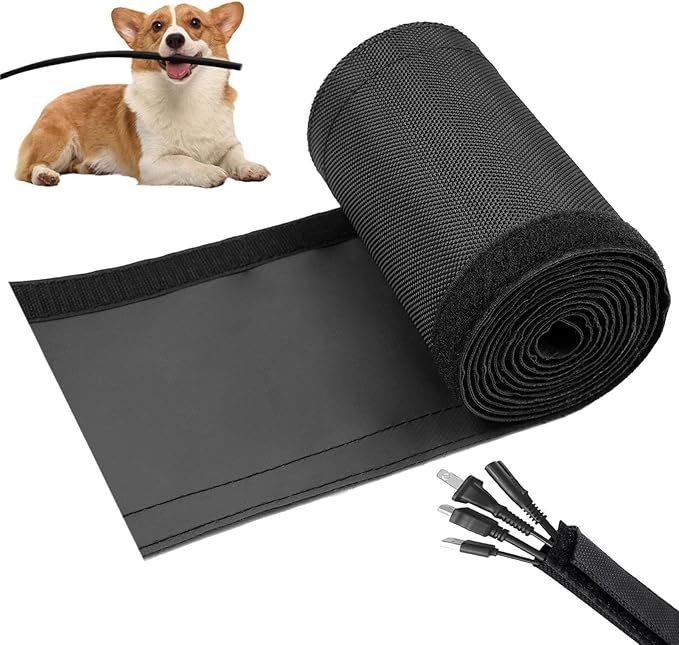 Flauzmann 1.5" - 6.6FT Chew Proof Cord Protector from Pets, Black Heavy Duty Dog & Cat Cable Sleeve Cover - Flexible Split Sleeve for Home, Office, Automotive Wires