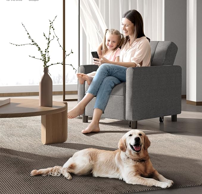 Aiho Convertible Sleeper Chair 3-in-1 Sofa Bed, Light Gray | Adjustable Backrest - Image 2
