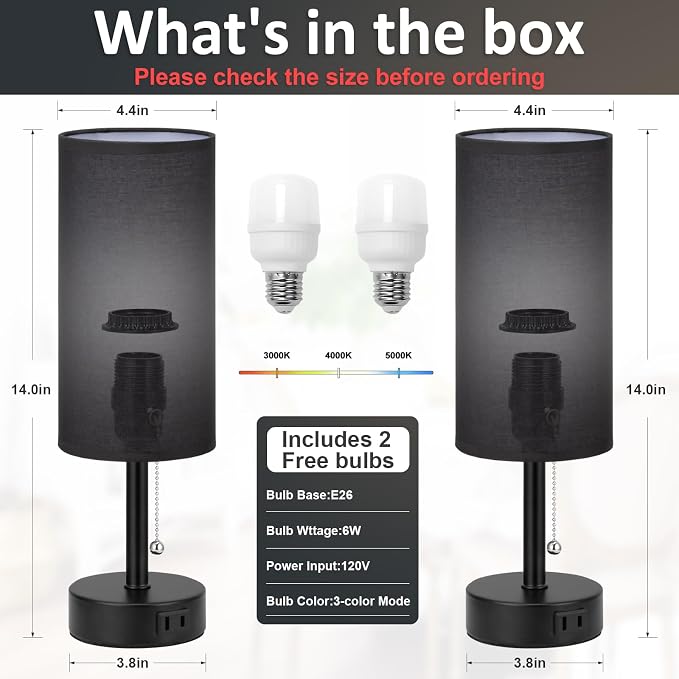 Black Bedside Table Lamps Set of 2 - Image 5