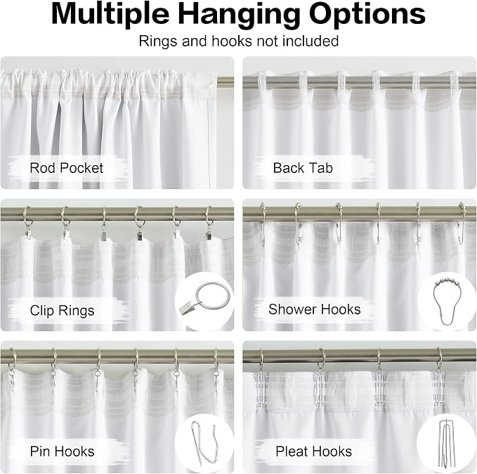 White Extra Long Blackout Curtains 52x108in, Rod Pocket Back Tab - Image 3