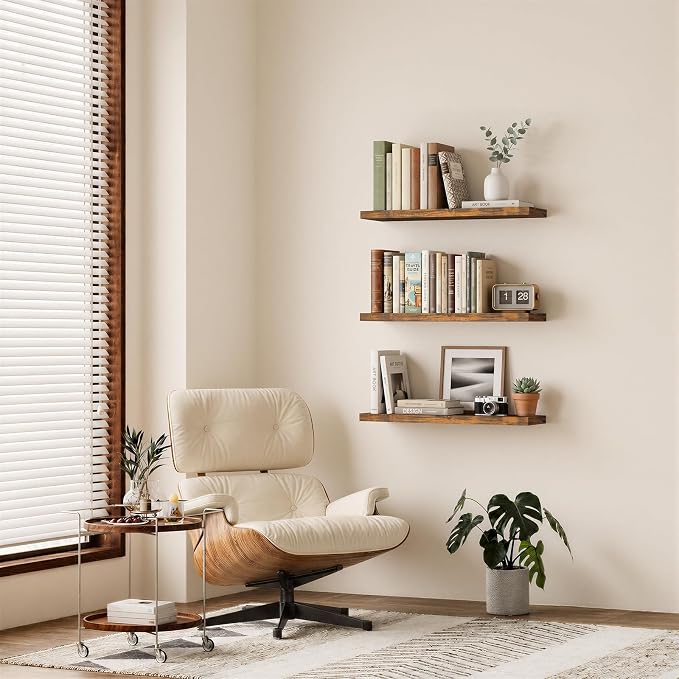 BAYKA Rustic Brown Floating Shelves 35.4in, Wall Mount Wood Shelf | Easy Install - Image 4