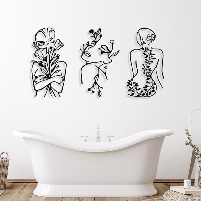Photect 3 Pcs Metal Wall Art Decor Minimalist Abstract Woman Wall Art Metal - Image 6
