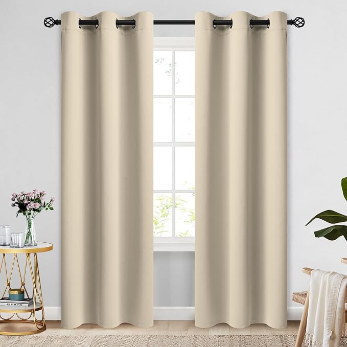 COSVIYA Grommet Room Darkening Beige Curtains 84 inch Long by COSVIYA