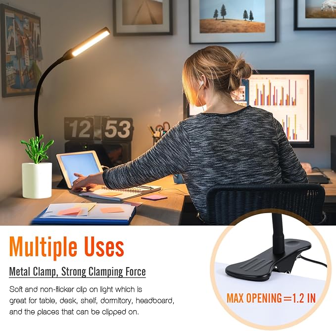 Clip on Reading Lamp, Clip Light, Warm & Daylight & White Light 3 Colors - Image 6